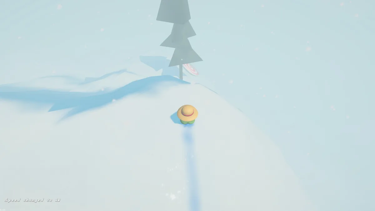Target partly behind a fir tree on the north-facing snowy side of a small hill.