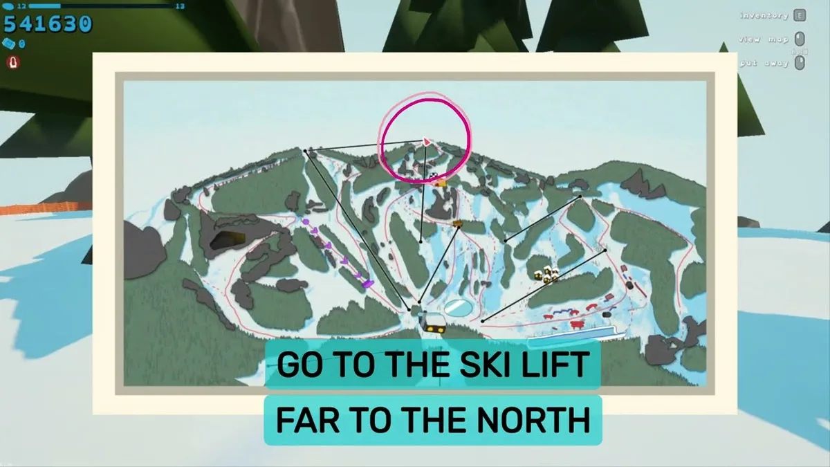 Sledding Game UFO guide cover showing a map and a northern lift marker.